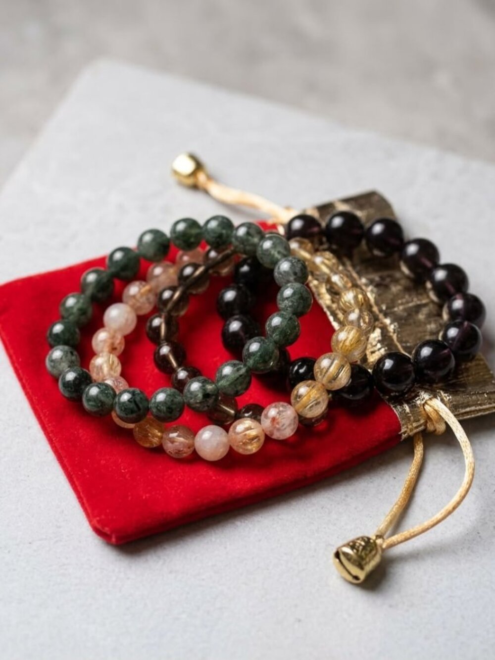 Feng Shui 5 Elements Prosperity Crystal Bracelet Set Pouch